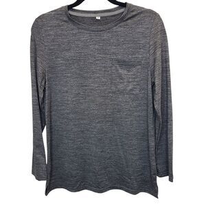 Womens Grey Soft Crew Neck Long Sleeve Pocket Shirt with Side Slits S